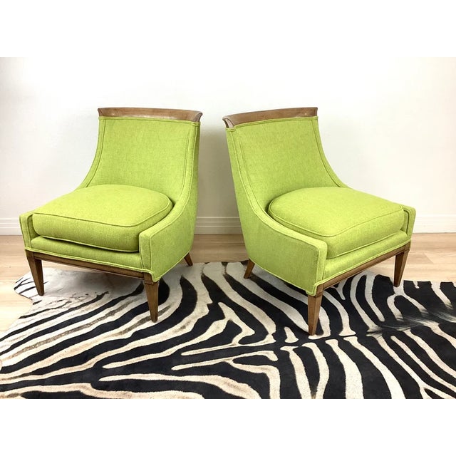 Wood Vintage 1960s Mid Century Modern Green Boucle Upholstered Drexel Slipper Chairs, a Pair For Sale - Image 7 of 9