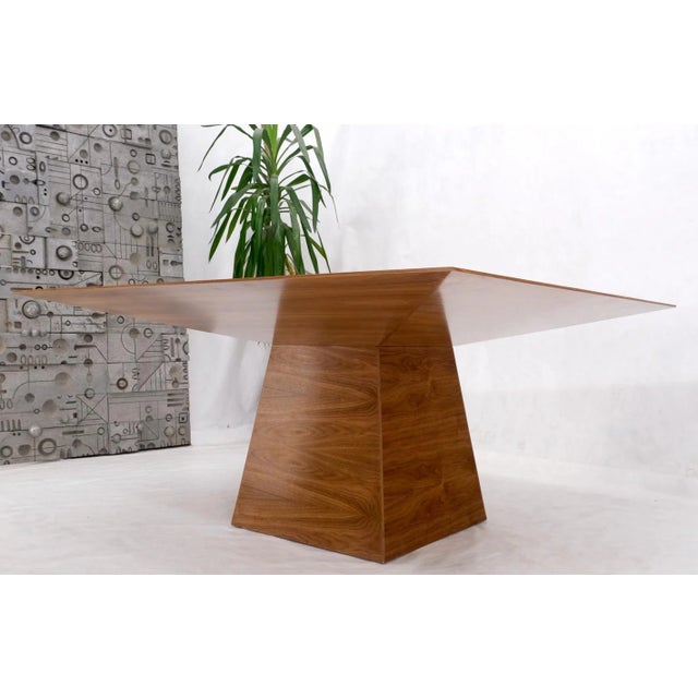 Large Modern studio square walnut pyramid shape base dining conference table.