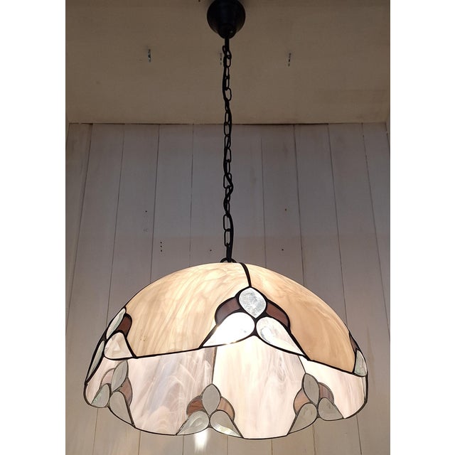 1990s Vintage Pendant Lamp with Pink Marbled Glass Shade, 1990s For Sale - Image 5 of 7