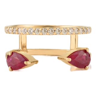 VRJewels Designer Open Ruby Split Band Ring With Diamonds in 14k Yellow Gold Size 6.5 For Sale