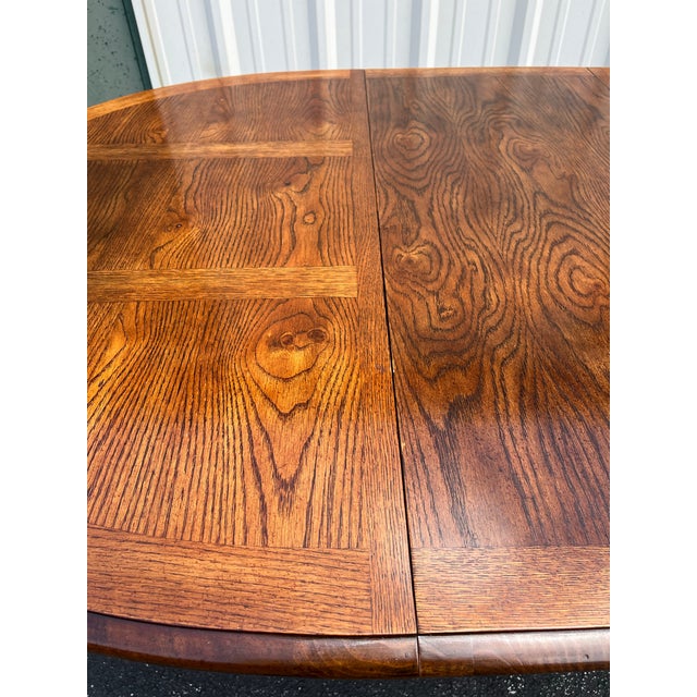 Late 20th Century Rustic Double Pedestal Oak Extension Dining Table For Sale - Image 10 of 12