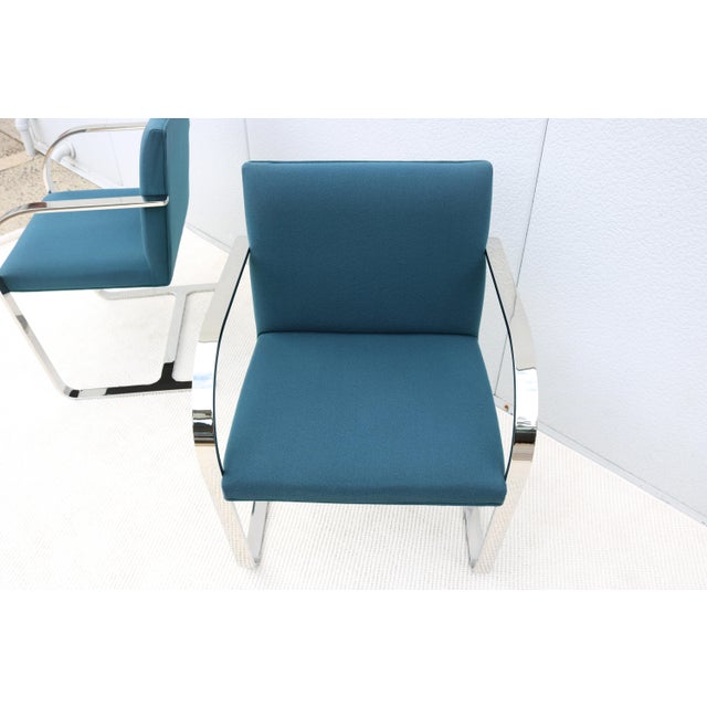 Ludwig Mies Van Der Rohe Brno Flat Bar Chairs in Blue Fabric by Gordon, a Pair For Sale - Image 15 of 18