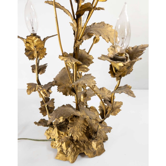 Gold 19th Century Electrified Floral Poppy Flower Bronze Candelabra Table Lamp For Sale - Image 8 of 18