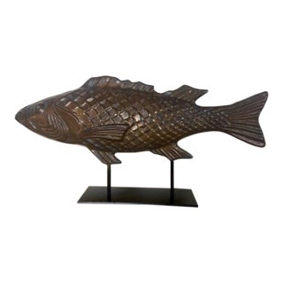 Vintage Hand-Hammered Copper Fish Sculpture on Stand For Sale
