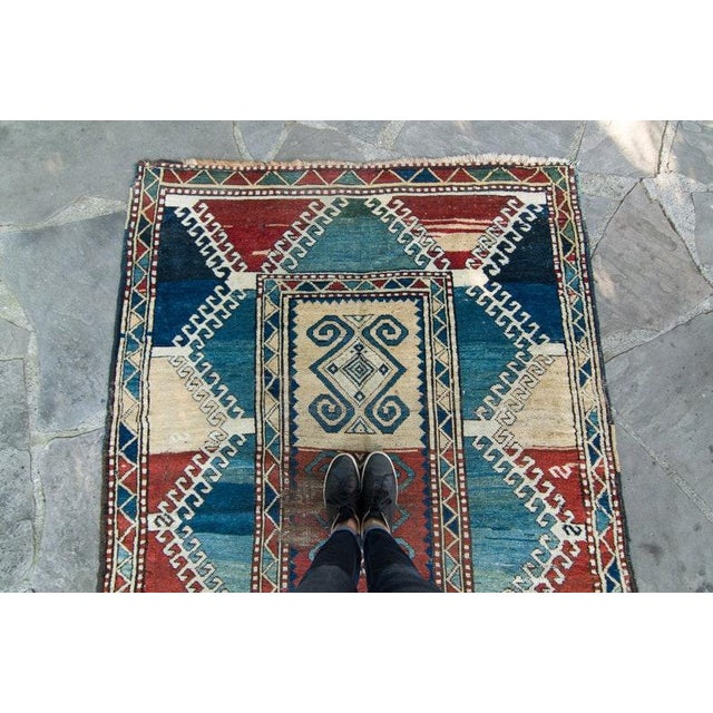 Tribal 1890s Borchelu Bordjalou Rug Abrush Hand-Knotted Kazak Medallions Blue Wool Pile Rug - 4’11” X 7’4” For Sale - Image 3 of 10