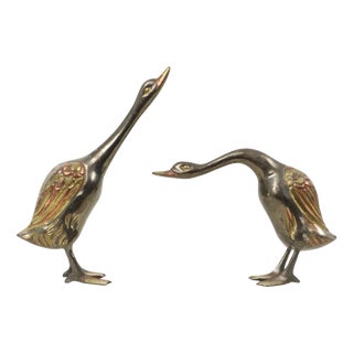Mid-Century Metal Duck and Goose Figurines, France, 1950s, Set of 2 For Sale