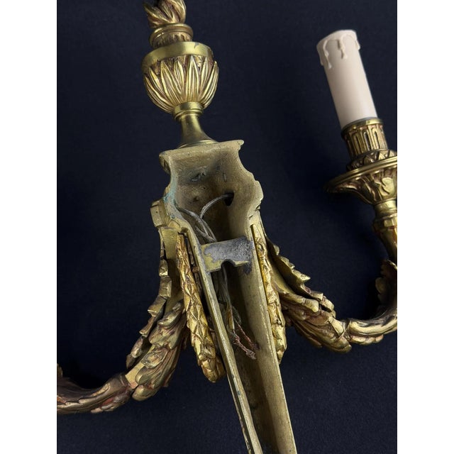 Antique French Louis XVI Gilt Bronze Two-Light Wall Sconce, 1890s For Sale - Image 10 of 11