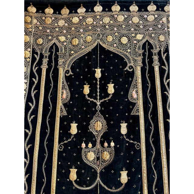 19th Century Antique Moroccan Textile Black & Gold Tapestry For Sale - Image 5 of 5