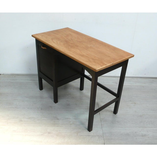 Wood Small Antique German Typewriter Desk with Roll-Up Door, 1930s For Sale - Image 7 of 9