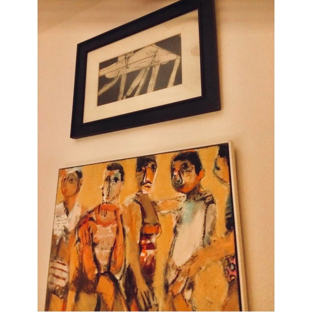 Mid-Century 40’s Black & White Abstract Painting, Framed, Signed, 19” X 26” For Sale - Image 4 of 7