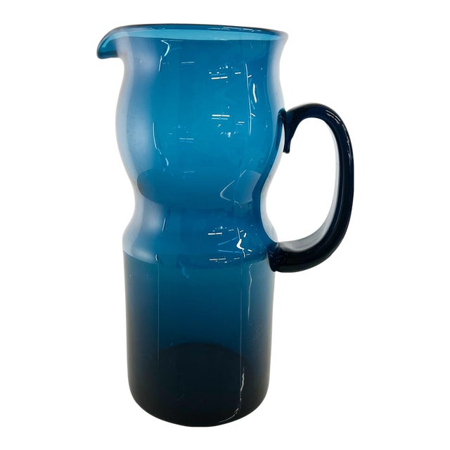 1960s Sculptural Murano Blue Art Glass Modern Pitcher For Sale