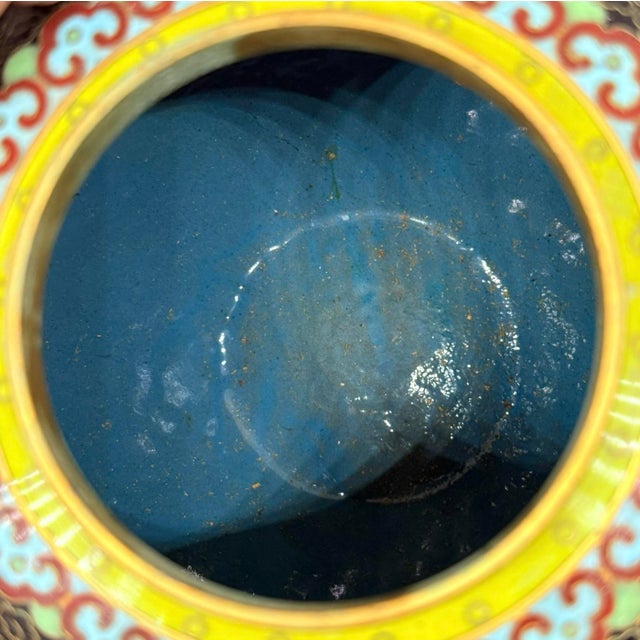 Black Mid 20th Century Chinese Black Cloissone 8” Lidded Ginger Jar With Colorful Peony Motif For Sale - Image 8 of 12