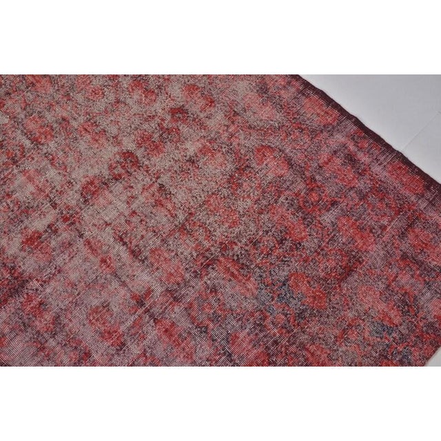 Vintage Distressed Turkish Oushak Rug in Crimson Red For Sale In Phoenix - Image 6 of 10