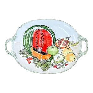 Large 1990s Italian Mixed Fruit Ceramic Handled Serving Platter