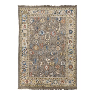Modern Oushak Style Hand-Knotted Wool Rug in Taupe, Indigo, and Ochre Accents For Sale