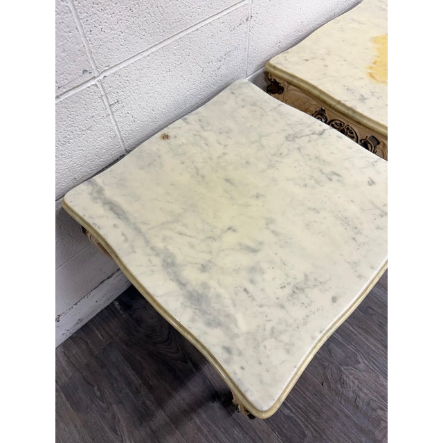 Vintage Italian Louis XV Style Marble Top End Tables - Pair For Sale - Image 4 of 16