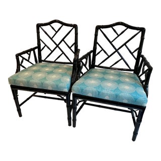 Pair of Jonathan Adler Bamboo Arm Chairs For Sale