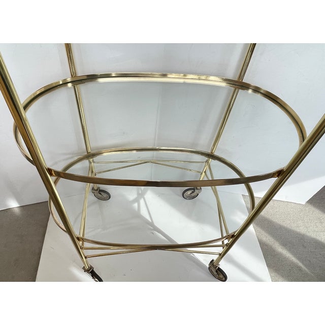 Mid-Century Modern Century Italian Brass 3 Tier Bar Cart, With Glass Shelves, 1970s For Sale - Image 3 of 16
