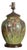 1920s Green Pottery Table Lamp with Raised Floral Motif on Wooden Base, Wired For Sale