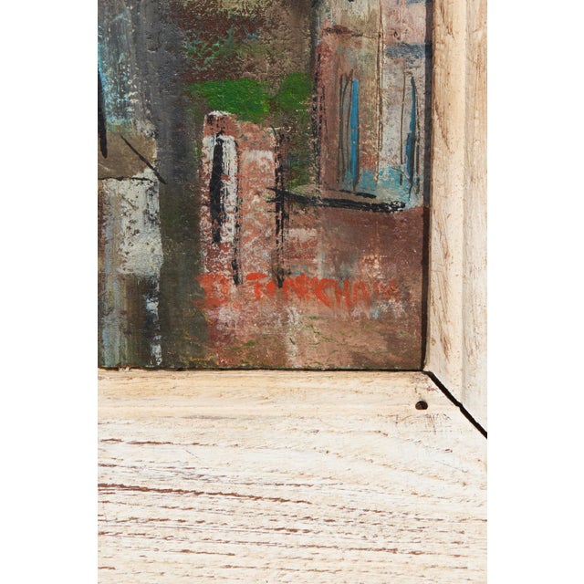 Blue 1950s Framed Original “Hill Town” Oil Painting, Signed by Artist Doris Tinkham For Sale - Image 8 of 10