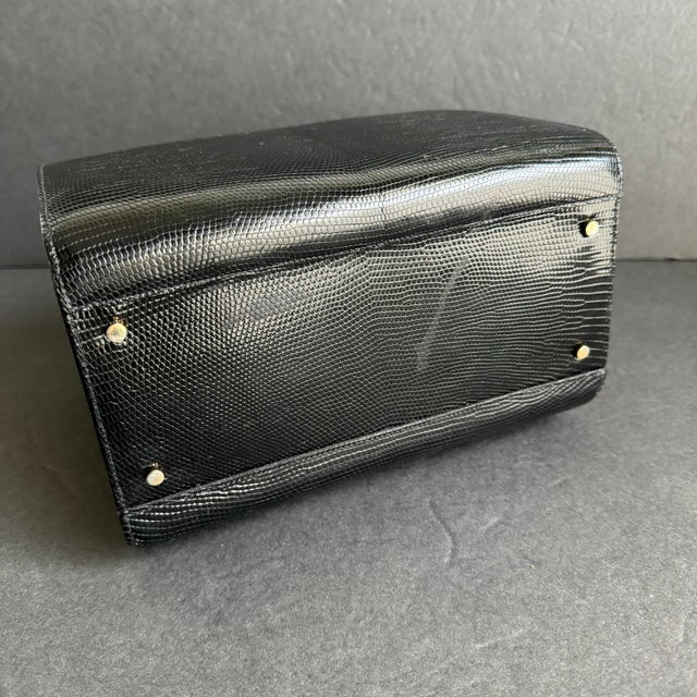 Black Vintage Finesse La Model Lizard Print Leather Box Bag Retro Top Handle Purse 50s 60s For Sale - Image 8 of 12