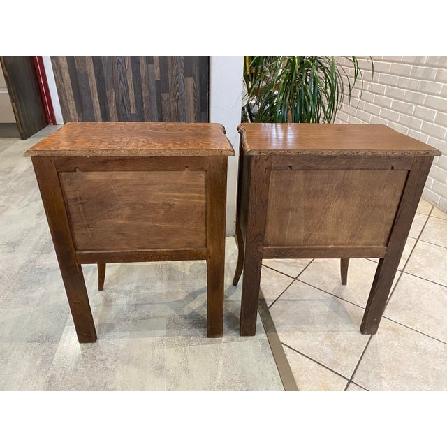 Oak Bedside Tables with Drawers and Niches, 1950s, Set of 2 For Sale - Image 6 of 14
