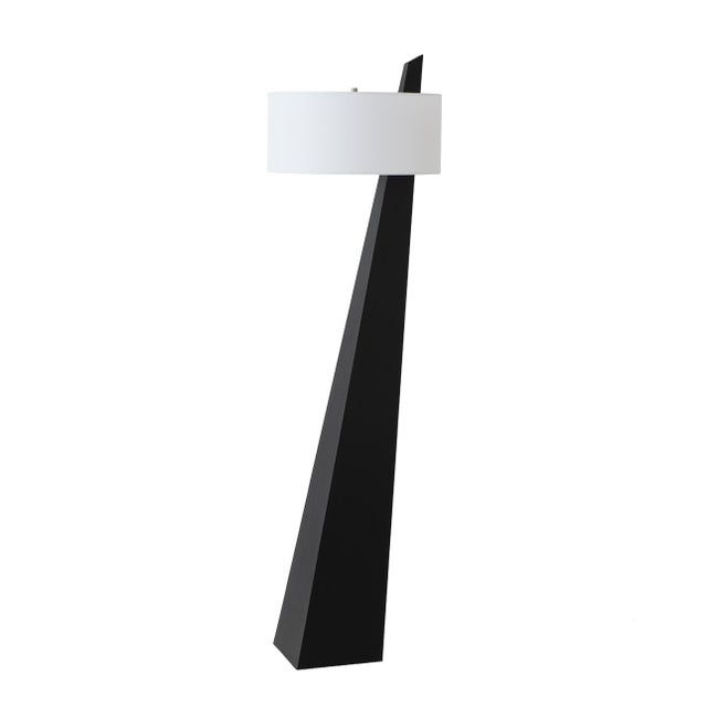 Obelisk Premium Quality 63" Black Oak Floor Lamp, Black Oak Finish, Satin Nickel, White Cotton-Linen Shade, Energy-Efficient Led Compatible For Sale - Image 4 of 8