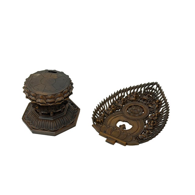 Wood Oriental Buddha Halo Back Lotus Base Boxwood Display Stand For Sale - Image 7 of 9