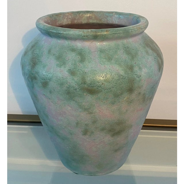 Beautiful post-modern Burley original ceramic vase. Pink and blue tie-dye like coloring. Vase: 11"D (at widest) x 8"H
