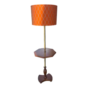 Mid-Century Wood Floor Lamp with Harvest Orange Shade
