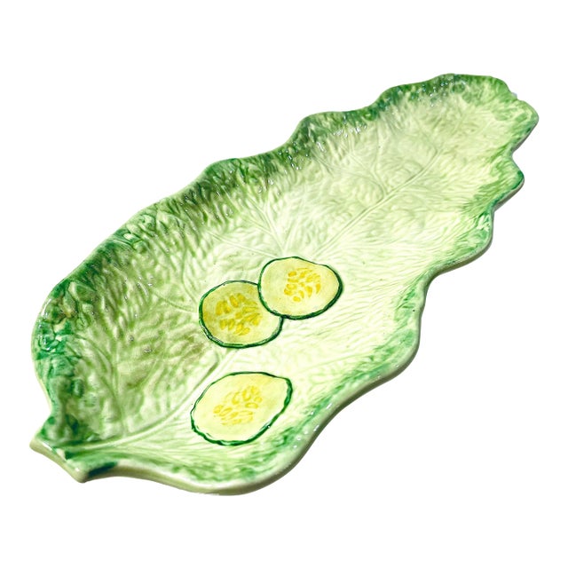 English Majolica Lettuce Ware Platter - Serving Dish - Tray For Sale