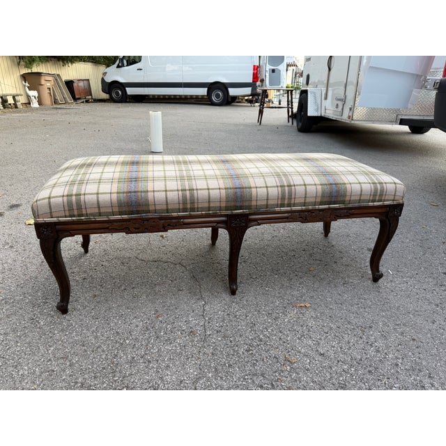 Newly Upholstered Plaid French Bench For Sale - Image 4 of 11