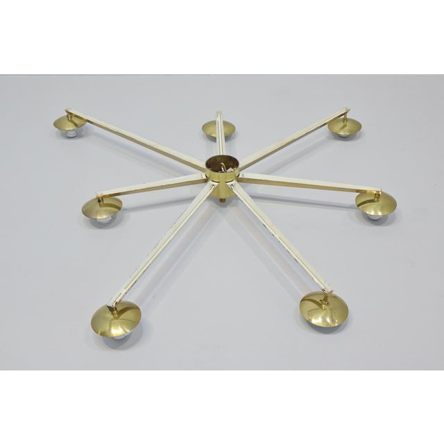 Rare original Stella ceiling light or chandelier by Angelo Lelli for Arredoluce, with seven etched glass globe shades...