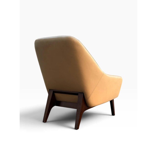 Wood Pair of Adam Court Leather Lounge Chairs | Cream Leather on Dark Walnut Frames | Modern Designer Armchairs For Sale - Image 7 of 13