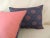 Textile Red and Blue Satin Cotton Modern Bolster Decorative Pillows From Portugal- A Pair For Sale - Image 7 of 8