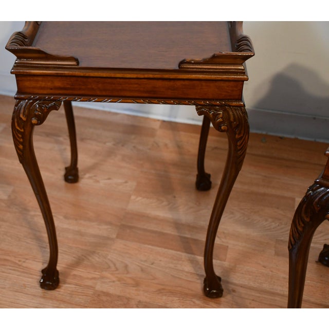 1950s Pair of Chippendale Style Mahogany Side Tables / End Tables For Sale - Image 13 of 18
