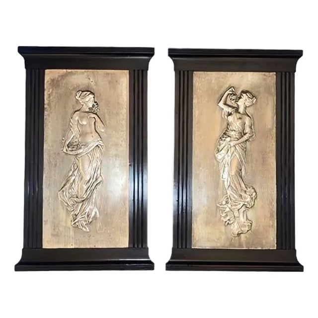Late 19th Century Pair of Italian Silver Plate Relief Plaques Classical Maidens For Sale