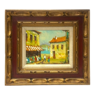 Impressionist Streetscape Original Oil on Canvas Painting Circa 1950s, Framed For Sale