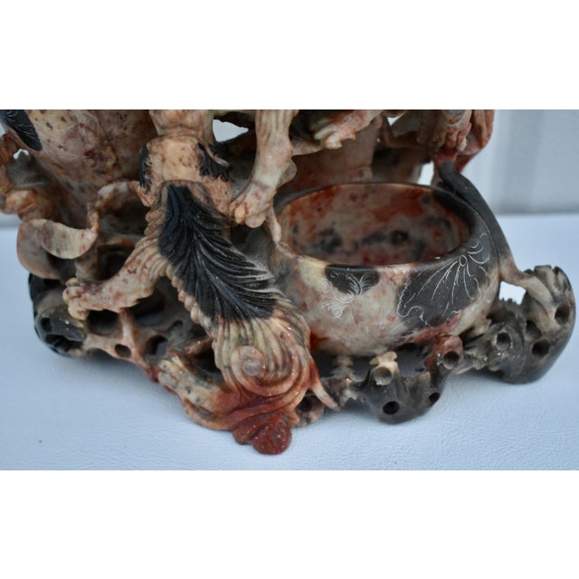 Stone Antique Animal Carved Soapstone Triple Vase Sculpture For Sale - Image 7 of 14