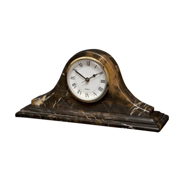 Traditional Black & Gold Marble Mantle Clock For Sale - Image 3 of 3