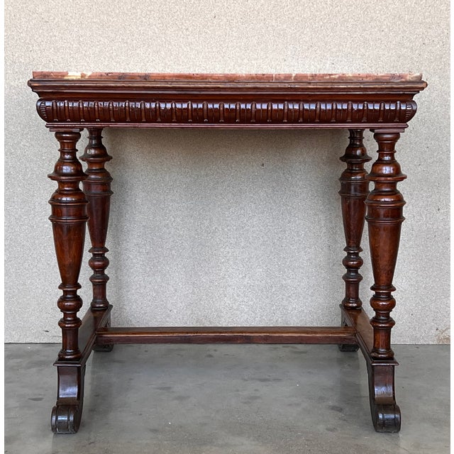 Neoclassical Italian 1800s Neoclassical Walnut Side Table With Marble Top and Carved Decor For Sale - Image 3 of 11