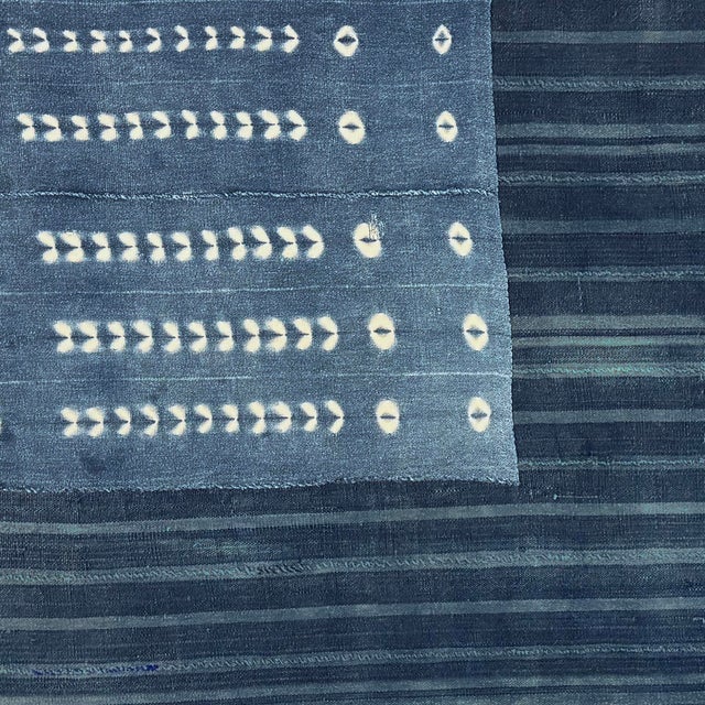 2020s Shibori Indigo Flag Made From Vintage Cotton Mudcloth For Sale - Image 5 of 5