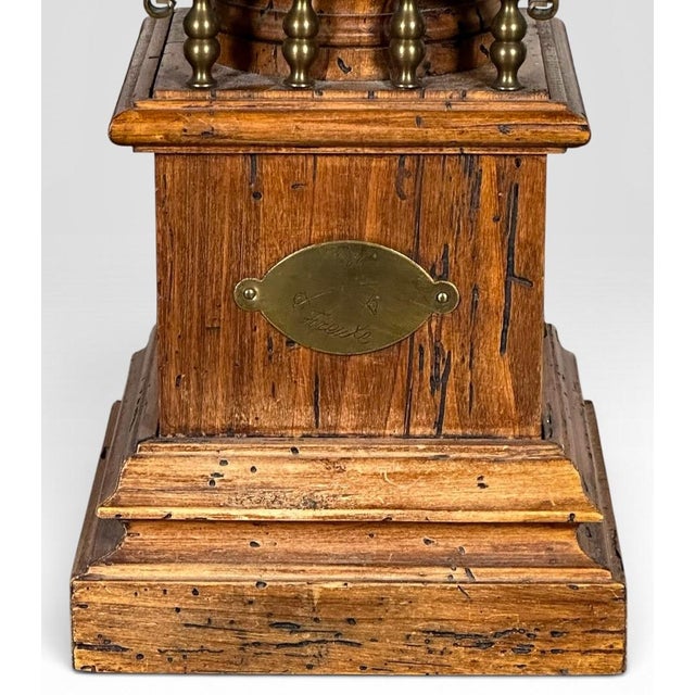 Wood Antique Victorian Converted Brass Column Lamp on Wood Base With 1786 Plaque For Sale - Image 7 of 17