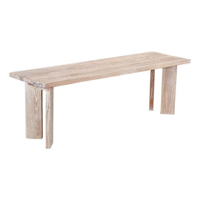 1980s Farmhouse Distressed White Mango Wood Entryway Bench For Sale