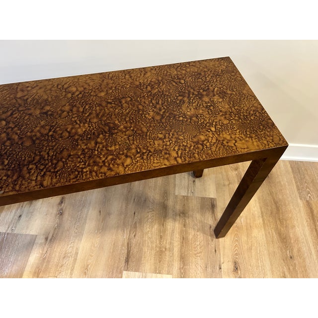 Mid-Century Modern Tortoise Lacquer Wood Parsons Console Table by Lane Furniture For Sale - Image 6 of 12