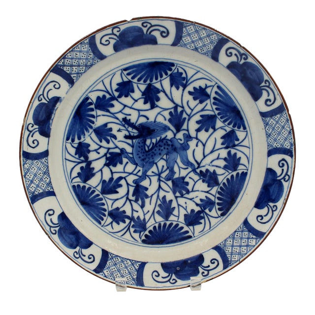 Late 18th Century Delft Blue & White Charger For Sale