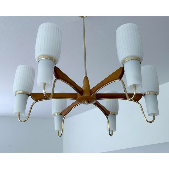 Large Scandinavian Style Pendant Light in Glass and Teak from Temde, 1960s For Sale - Image 6 of 18