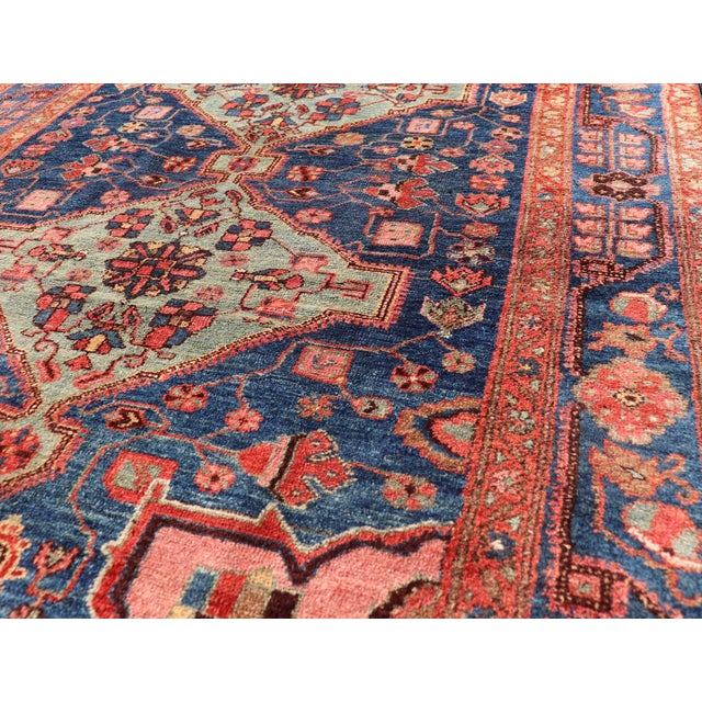 Early 20th Century Antique Persian Karajeh Rug With Geometric Medallions in Green, Blue, and Red 5'2 X 7'10 For Sale - Image 5 of 14