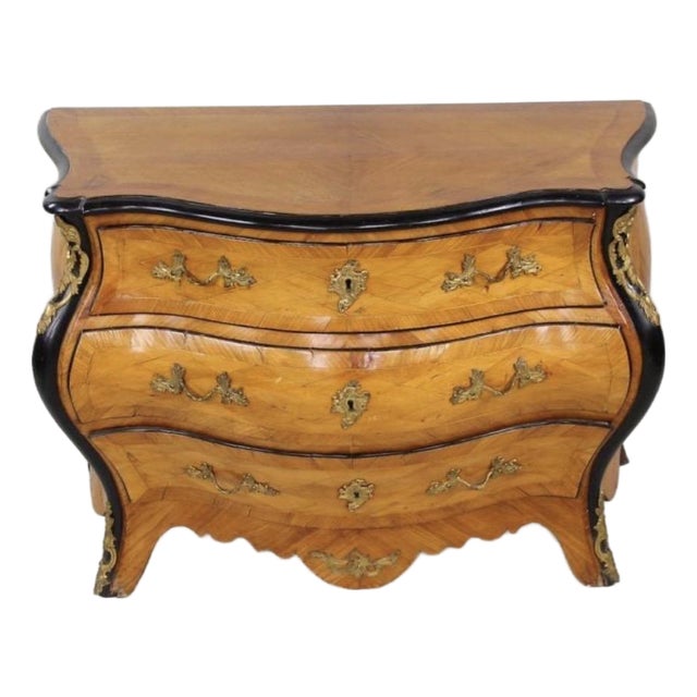 Late 19th Century Swedish French Rococo Parquetry Gilt Bronze Mounted Commode or Bombay Chest For Sale