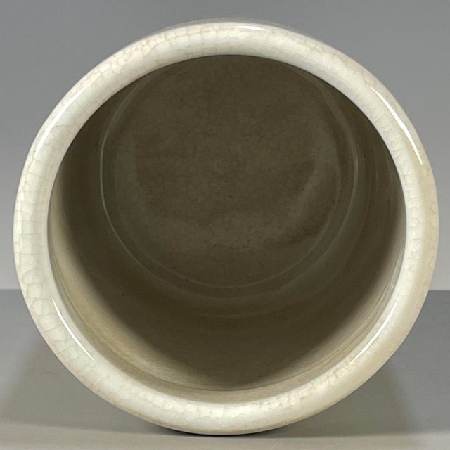 White Crackle Glaze Porcelain Brush Pot With Herding Scene For Sale - Image 8 of 8